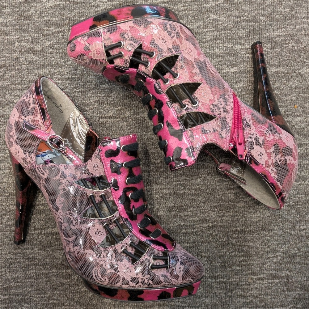 Pink Lace Platform Heels with Cutout Detail